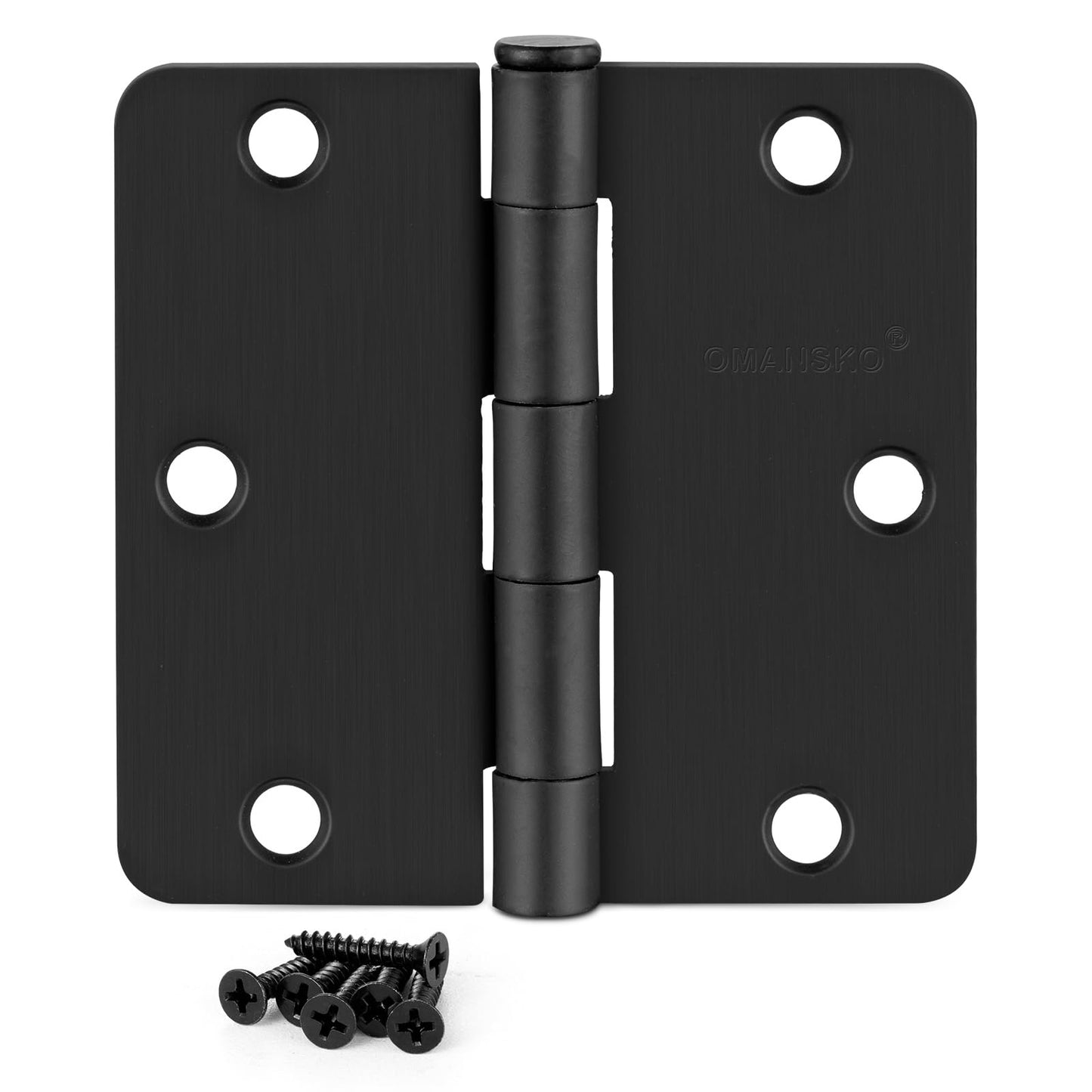 6 Pack 3.5" x 3.5" Black Door Hinges, Matte Black Door Hinges 3 1/2 Interior Door Hinges 1/4" Radius Standard Residential Bedroom Door