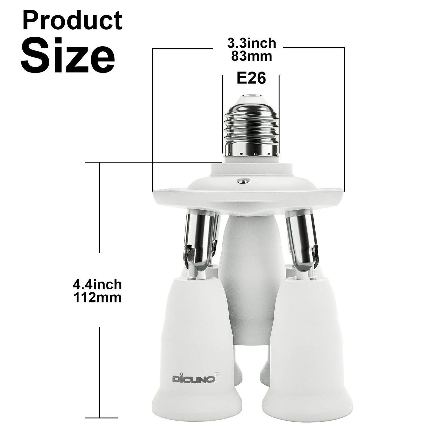 DiCUNO 5 in 1 E26/E27 Socket Adapter, 5 Way Splitter E26/E27 Standard LED Bulbs Holder, Converter Chandelier Socket with 360 Degrees Adjustable 180 Degree Bending, Max Wattage 300W