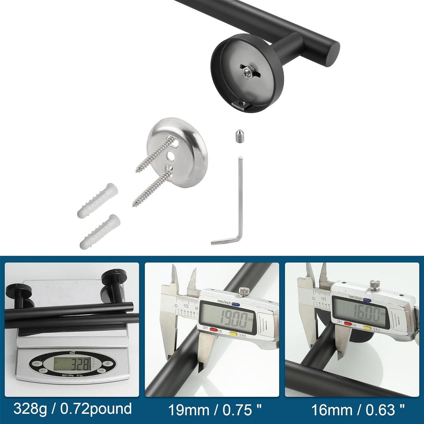 SAYAYO Bathroom Towel Rack Black Towel Bar 24 Inch Wall Mounted, SUS304 Stainless Steel Towel Holder for Kitchen (21 Inch Hanging Length)