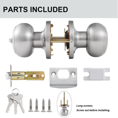 Comfhouse 2 Pack Stainless Steel Ball Entry Door Knob, Keyed-Alike Satin Nickel Entrance Door Knob,Interior/Exterior Door Knob with Lock For Bedroom Bathroom, Front Entry Door Knobs with Lock Same Key