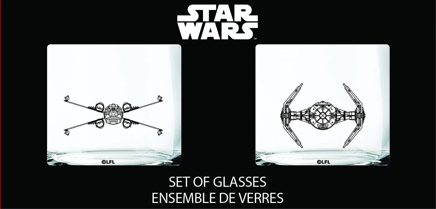 Star Wars Glass Set - X-Wing & TIE Fighter - Collectible Gift Set of 2 Glasses - 10 oz Capacity - Classic Design - Heavy Base