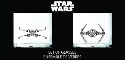 Star Wars Glass Set - X-Wing & TIE Fighter - Collectible Gift Set of 2 Glasses - 10 oz Capacity - Classic Design - Heavy Base