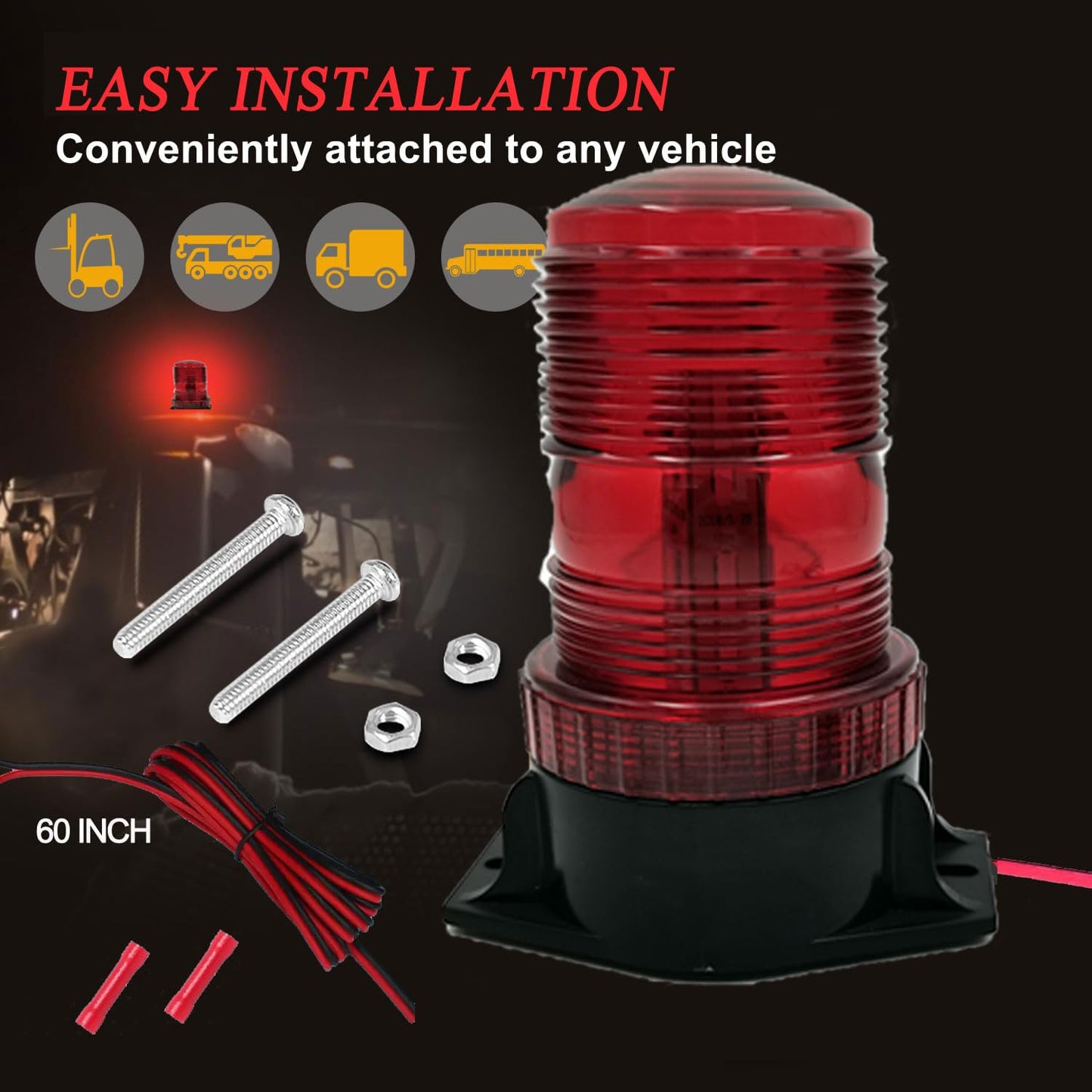 ONERAY [Upgrade] 1PCS LED Forklift Lights RED Beacon Strobe Light with Extension Cable, 10-110V Amber Emergency Warning Flashing Safety Light for Police Cars Ambulances Firefighter Vehicles Trucks