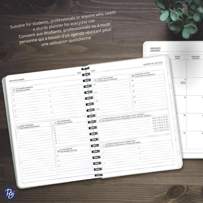 Pierre Belvédère - 2026 Annual Agenda Bilingual - 12 Months - Weekly Planner - 7.5” x 9.6” - Hardcover Spiralbound - Year Monthly Daily Planner - Sushi - 442483