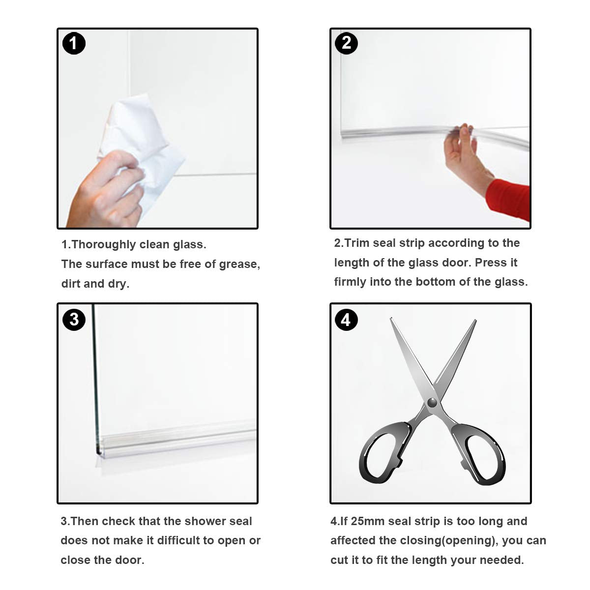 Queenbox Shower Door Waterproof Strip Sweep Bottom Seal Wipe Drip Rail Windproof 25MM Extended Water Retaining Edge