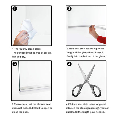 Queenbox Shower Door Waterproof Strip Sweep Bottom Seal Wipe Drip Rail Windproof 25MM Extended Water Retaining Edge