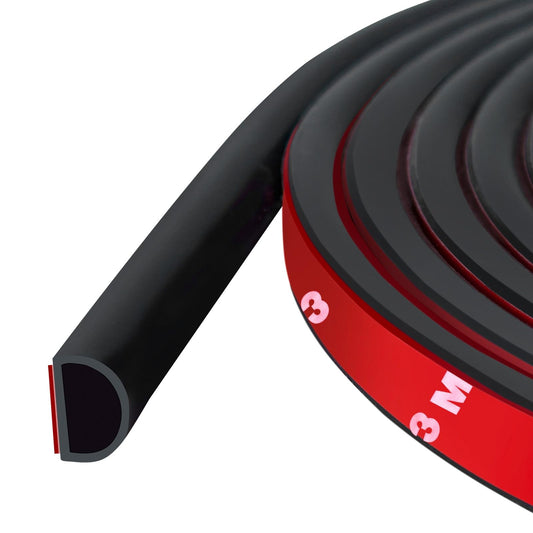 Weather Stripping Door Seal Self Adhesive Door Weather Strip Silicone D Shaped Seal Strip for Door Frame/Window Seal, 20FT, Black Color (9/16" W × 15/32" T)