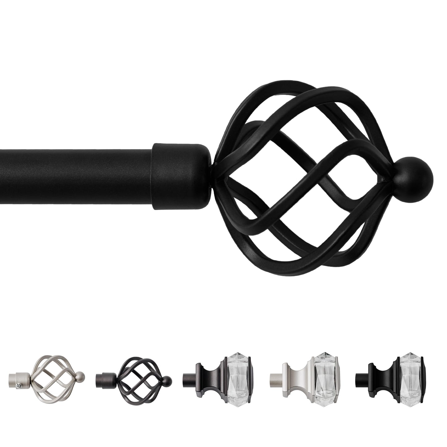 Sharpliving Matte Black Curtain Rod with Brackets 48 to 84 Inch Long, 1 Pack 3/4 Inch Diameter Adjustable Window Drape Rods with Spiral Finials for Sliding Glass Door, Bedroom, Living Room