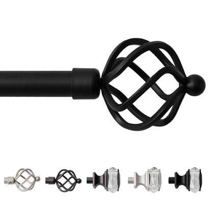 Sharpliving Matte Black Curtain Rod with Brackets 48 to 84 Inch Long, 1 Pack 3/4 Inch Diameter Adjustable Window Drape Rods with Spiral Finials for Sliding Glass Door, Bedroom, Living Room