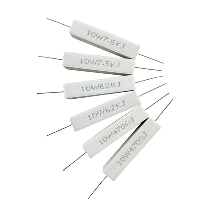 MOKMMKIT 25 Values 50 Pieces Ceramic Cement Resistor KIT 10W Resistance 10 Watt ±5% Power Resistors (100 Ohm - 100K Ohm)