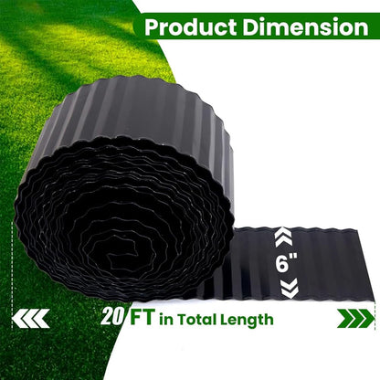 Black Corrugated Metal Landscape Edging,6"×20FT Sturdy Lawn Edging Border for Lawn, Flower Bed, Garden Fence, Paver Edgings