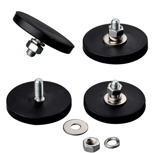 ULIBERMAGNET 4Pack Anti-Scratch Mounting Magnet Strong 24LB M6 Male Thread Stud,Anti-Slip Rubber Coated Neodymium Rare Earth Magnets with Stud for Camera LED Lighting Bracket