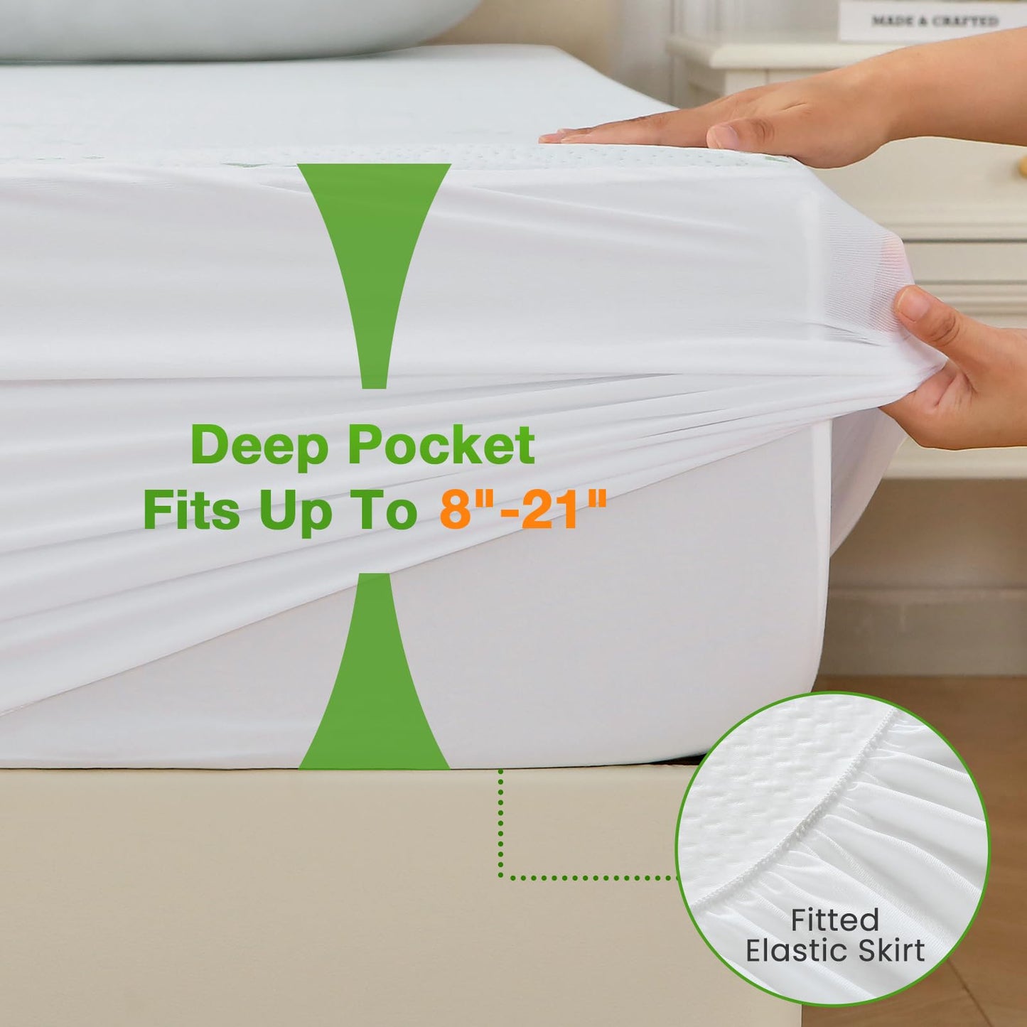 Sasttie Queen Mattress Protector Waterproof with Viscose for Bamboo, Noiseless Mattress Cover with 8"-21" Deep Pocket (60 x 80 inches)