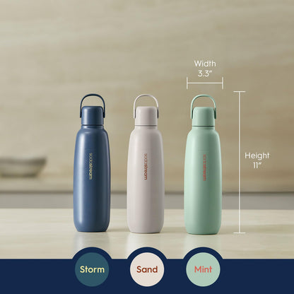 SodaStream - Fizz & Go Cool Bottle | Stainless Steel Carbonating Water Bottle | Keeps Drinks Cold 12 Hrs | Cupholder Friendly | Compatible with Pink CO2 Cylinder Machines | Storm Color | 0.9L