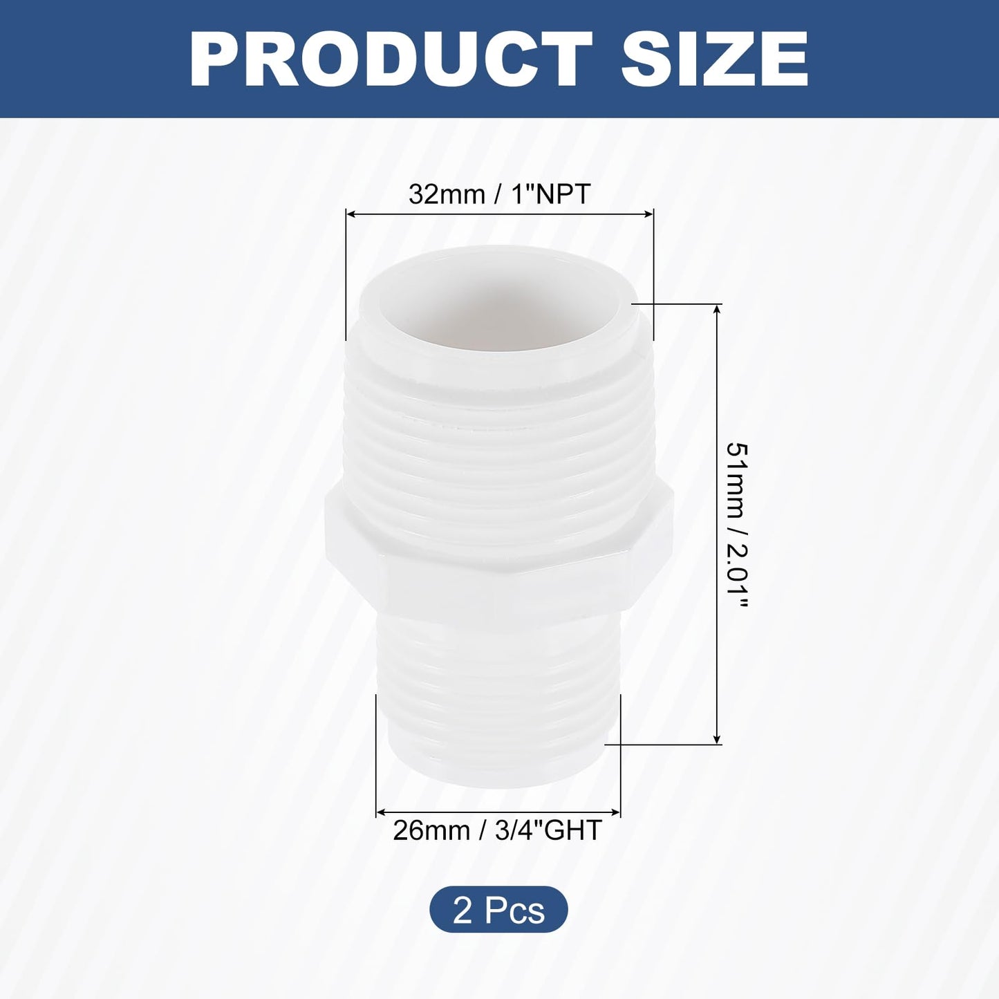 uxcell 2 Pcs Garden Hose Adapter, Male 1" NPT x 3/4" GHT Garden Hose Fitting Male Plastic Connector for Tank and Pool Pump Hoses, White
