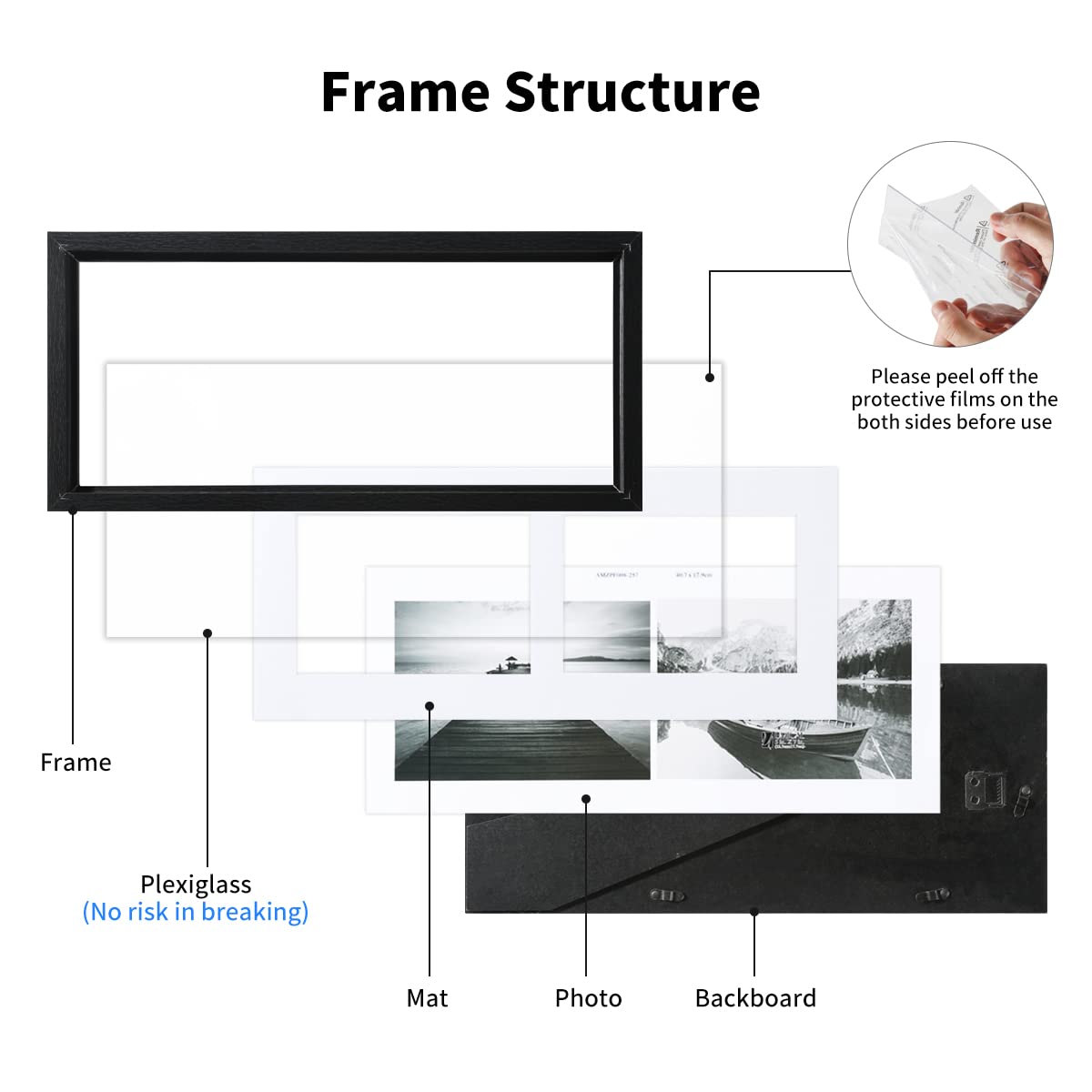 UMICAL 5x7 Picture Frames 2-Opening Collage Picture Frame Gallery Style Black Wood Matted Photo Frames with HD Plexiglass for Vertical or Horizontal Wall Mounting