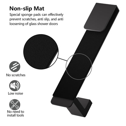 PMMASTO Shower Door Hooks, (7.5 Inch) Extended Over Door Hooks for Bathroom Frameless Glass, Stainless Steel Bath Towel Hooks, Heavy Duty Towel Hanger Rack (Black 2 Pack-L Shape)
