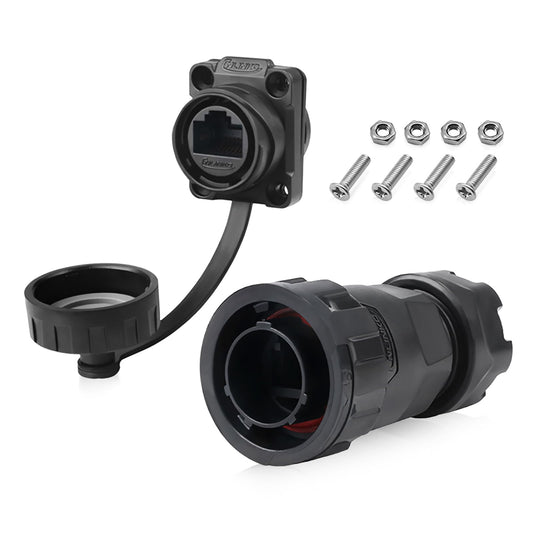 RJ45 Connector IP68 Waterproof, Industrial Cat6 Ethernet 8P8C Dual Port Aviation Plug for Home and Industrial Network Equipment