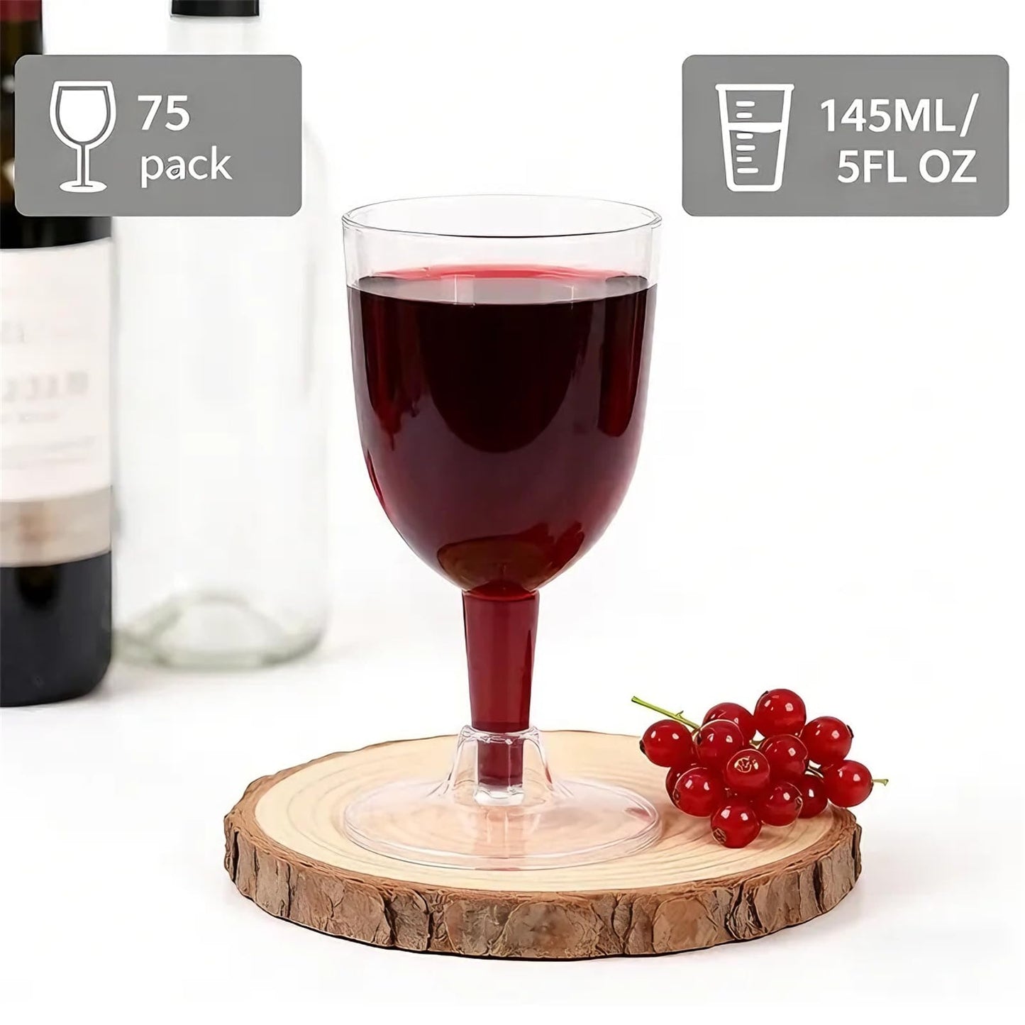 ZENFUN 75 Pcs Plastic Wine Glasses, 5 Oz Clear Disposable Champagne Glasses with Stem, Sturdy & Reusable Plastic Goblets for Weddings, Birthdays, Wine Tasting, Bridal Shower