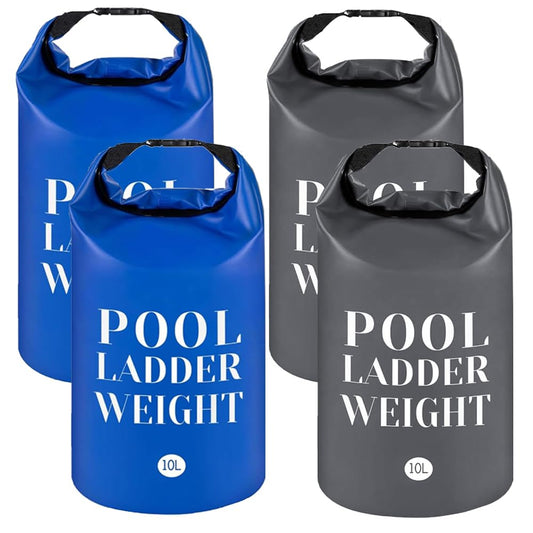 4 Pcs 10L Universal Swimming Pool Ladder Weights-500D PVC Waterproof Pool Step Weight Sand Bags-Collapsible Water Container/Fillable Pool Stair Weight Anchor Bag for Pool Steps and Ladders(Blue&Grey)