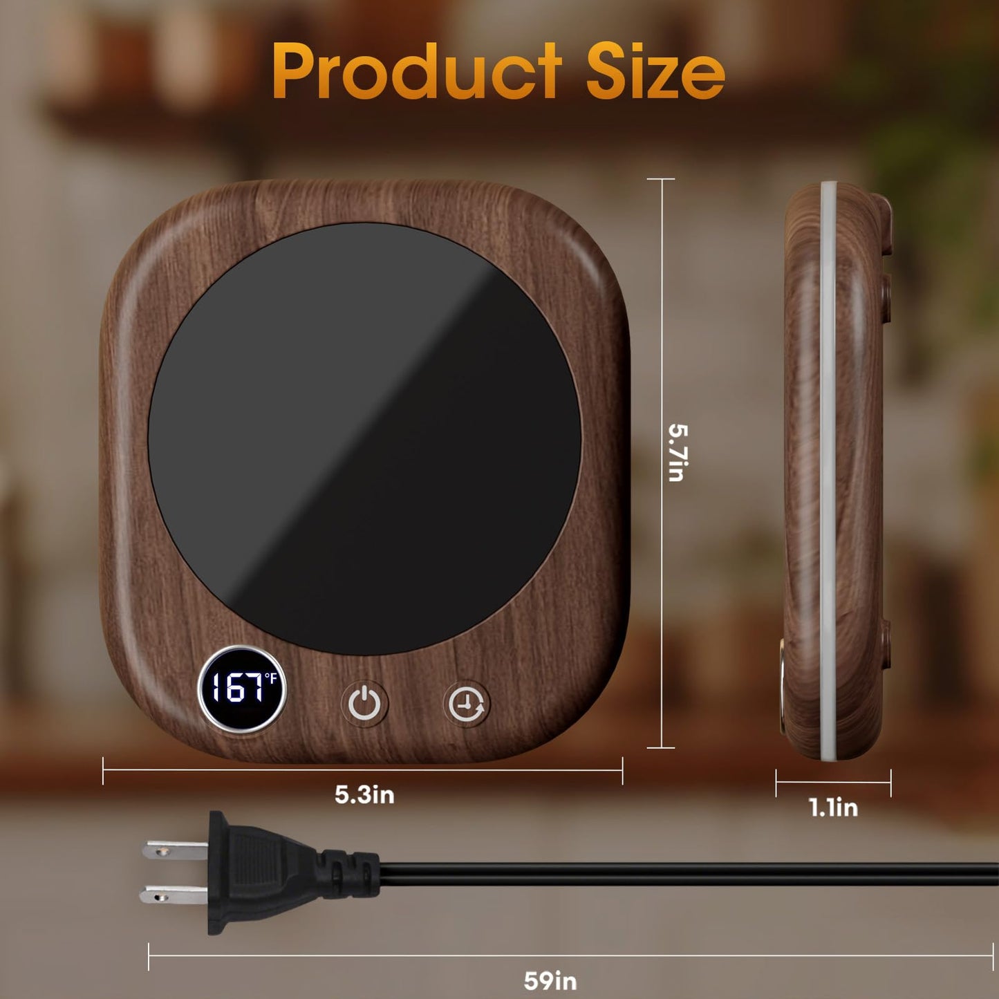 Coffee Mug Warmer Smart Cup Warmer for Desk, Upgrade Coffee Warmer with LED Light, 3 Temperature Control and Auto Shut Off Electric Beverage Warmer for Heating Coffee Milk Tea and Hot Chocolate（Wood）
