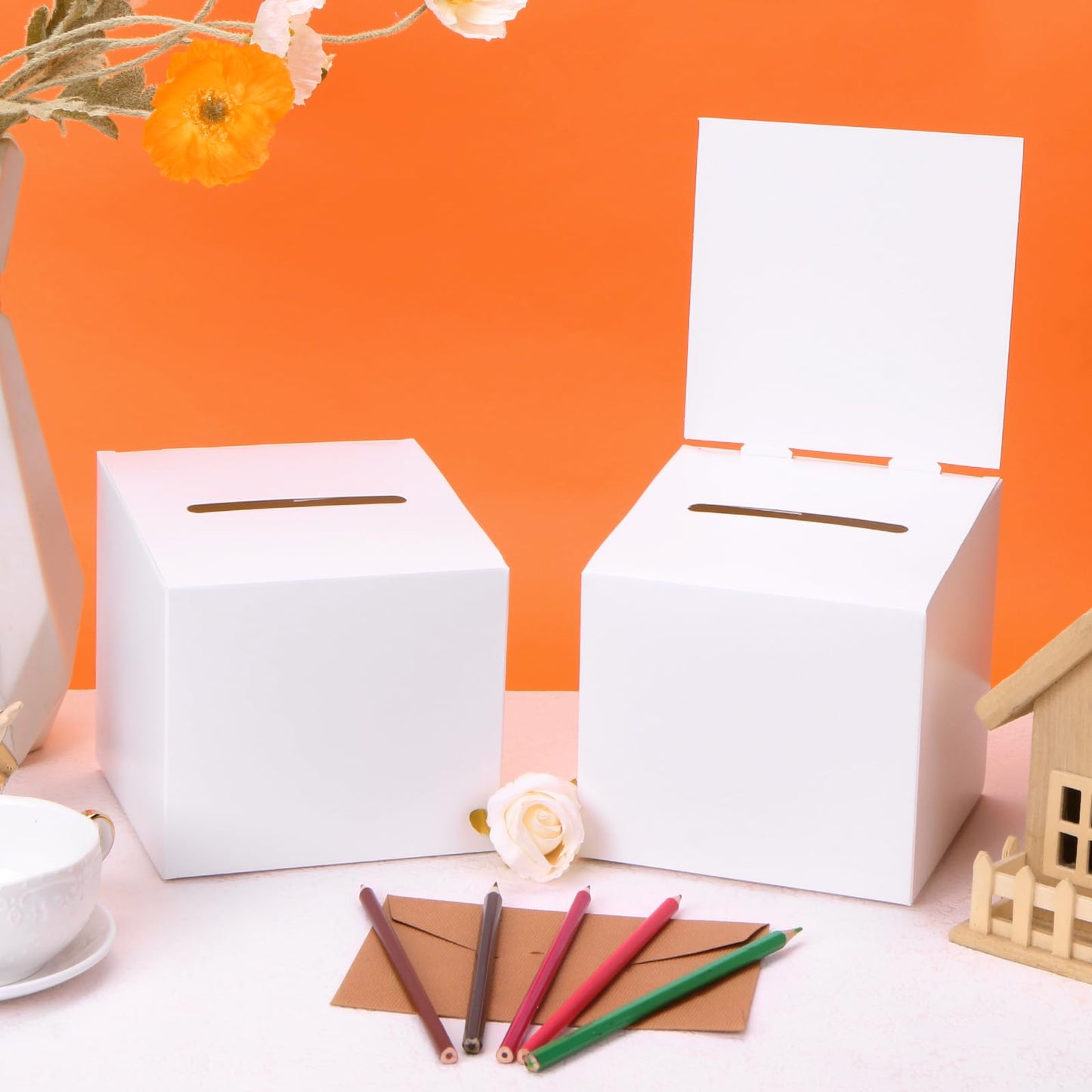 12 Pcs Ballot Box Raffle Donation Box for Fundraising, 6 X 6 X 6 Inch Cardboard Raffle Ticket Box with Slot Suggestion Box Removable Header for Collecting Business Card Voting (White)