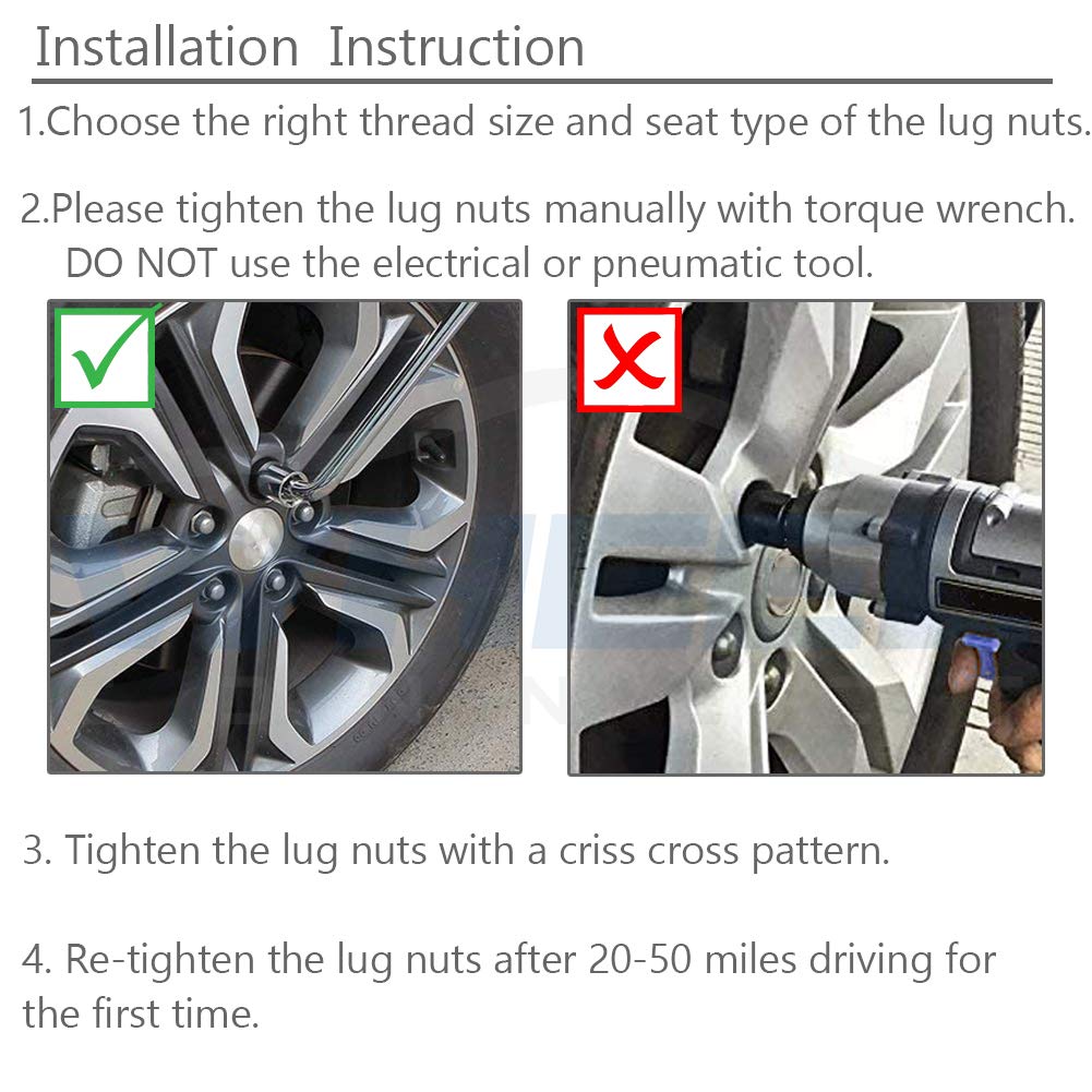 WHEEL CONNECT Spline Lug Nuts, Acorn for Conical Seat. 12X1.5, Thread, Set of 20 with 1 Key and 1 Storage bag, for Aftermarket Custom Tuner Wheel, Black Finish.M 12 x 1.50