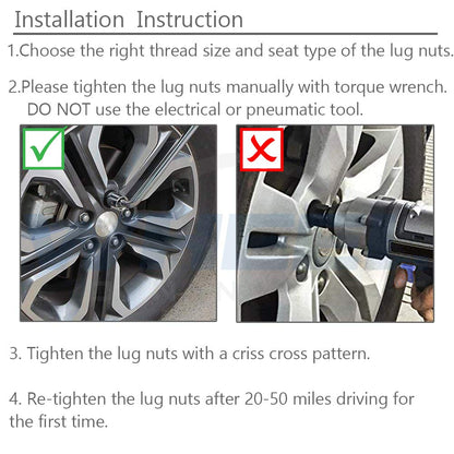 WHEEL CONNECT Spline Lug Nuts, Acorn for Conical Seat. 12X1.5, Thread, Set of 20 with 1 Key and 1 Storage bag, for Aftermarket Custom Tuner Wheel, Black Finish.M 12 x 1.50