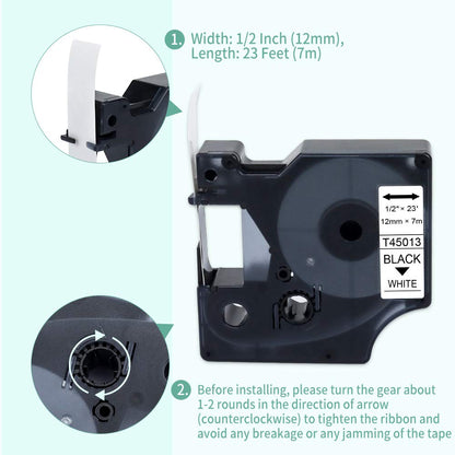 5- Pack Compatible 12mm 45013s Refills for D1 45013 S0720530 Black on White Label Maker Tape Cassette for LabelManager 160 210D 450 280 420P PnP 220P 360D, 0.47 Inch x 23 Feet
