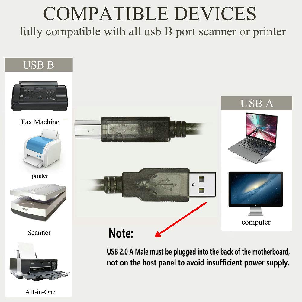 USB 2.0 - A-Male to B-Male Printer Cable - 32 Feet (10 Meters) High Speed Printer/Scanner/Repeater Cable