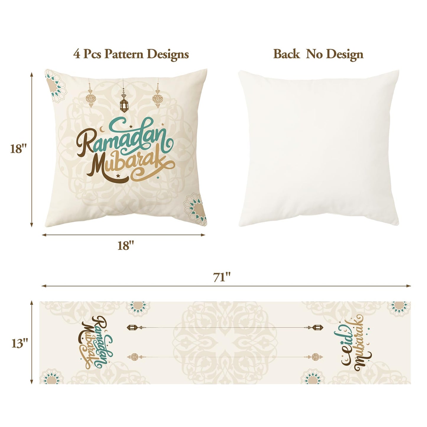 Ramadan Decorations for Home 2026 - Table Runner & 4pcs 18x18 inches Pillow Covers - Ramadan Decor for Table Couch - Gifts-Indoor (18" x 18" (Pack of 5))