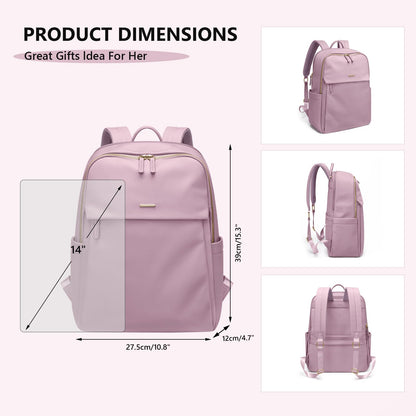 Women Laptop Backpack with Separate Laptop Compartment Fits 14 Inch Notebook Casual Daypack for Work Travel College Backpack Book Bags (Pinkish Purple)