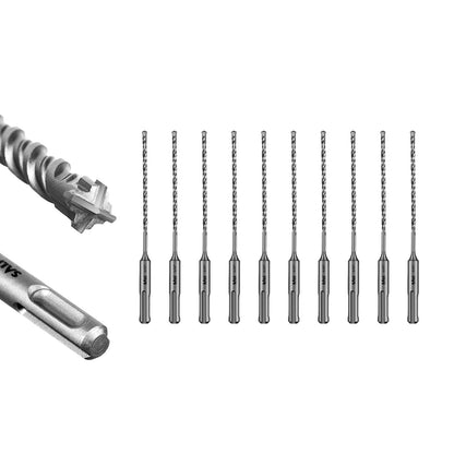 SALI 10PCS 5/32"*6" SDS Plus Rotary Hammer Drill Bit Concrete Drill Bit Kit Cross-Type Double Thread Carbide Material Suitable for Concrete, Brick, Cement Walls, Stone, Hammer Drill Bits for Concrete