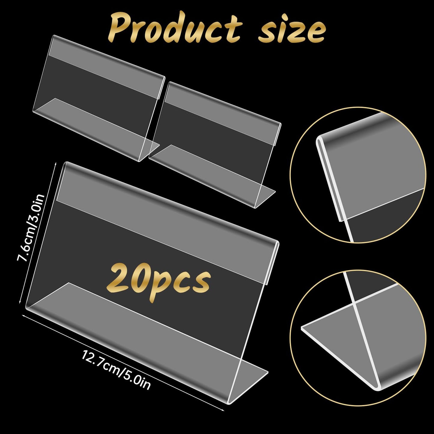 Ayuanb 20 Pcs Mini Acrylic Sign Holder,12.7cm x 7.6cm Clear Sign Display Holder Table Top Name Card L Shape Sign Holders Price Label Display Stand for Office Home Store (3" x 5")