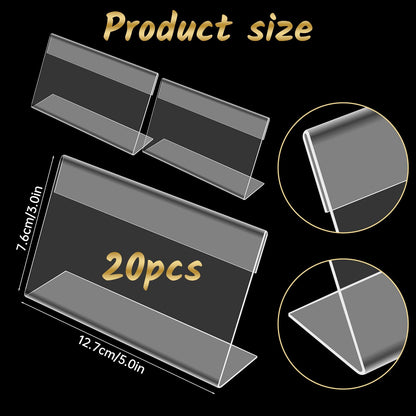 Ayuanb 20 Pcs Mini Acrylic Sign Holder,12.7cm x 7.6cm Clear Sign Display Holder Table Top Name Card L Shape Sign Holders Price Label Display Stand for Office Home Store (3" x 5")