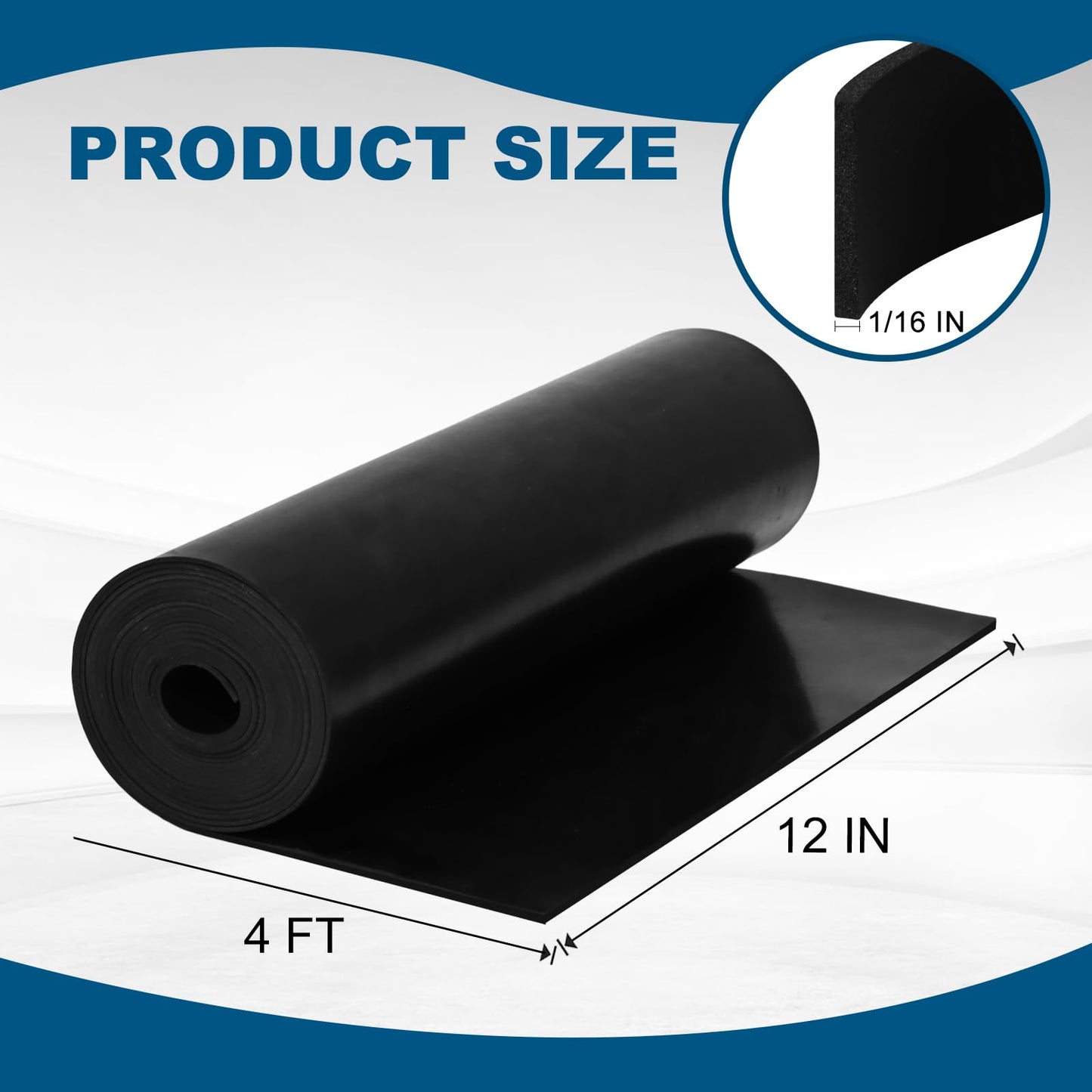 Neoprene Rubber Strips, 12" Wide x1/16 Thick x 4' Long Solid Rubber Sheets, Rolls & Strips for DIY Gaskets, Crafts, Supports, Leveling，Pads, Flooring, Protection