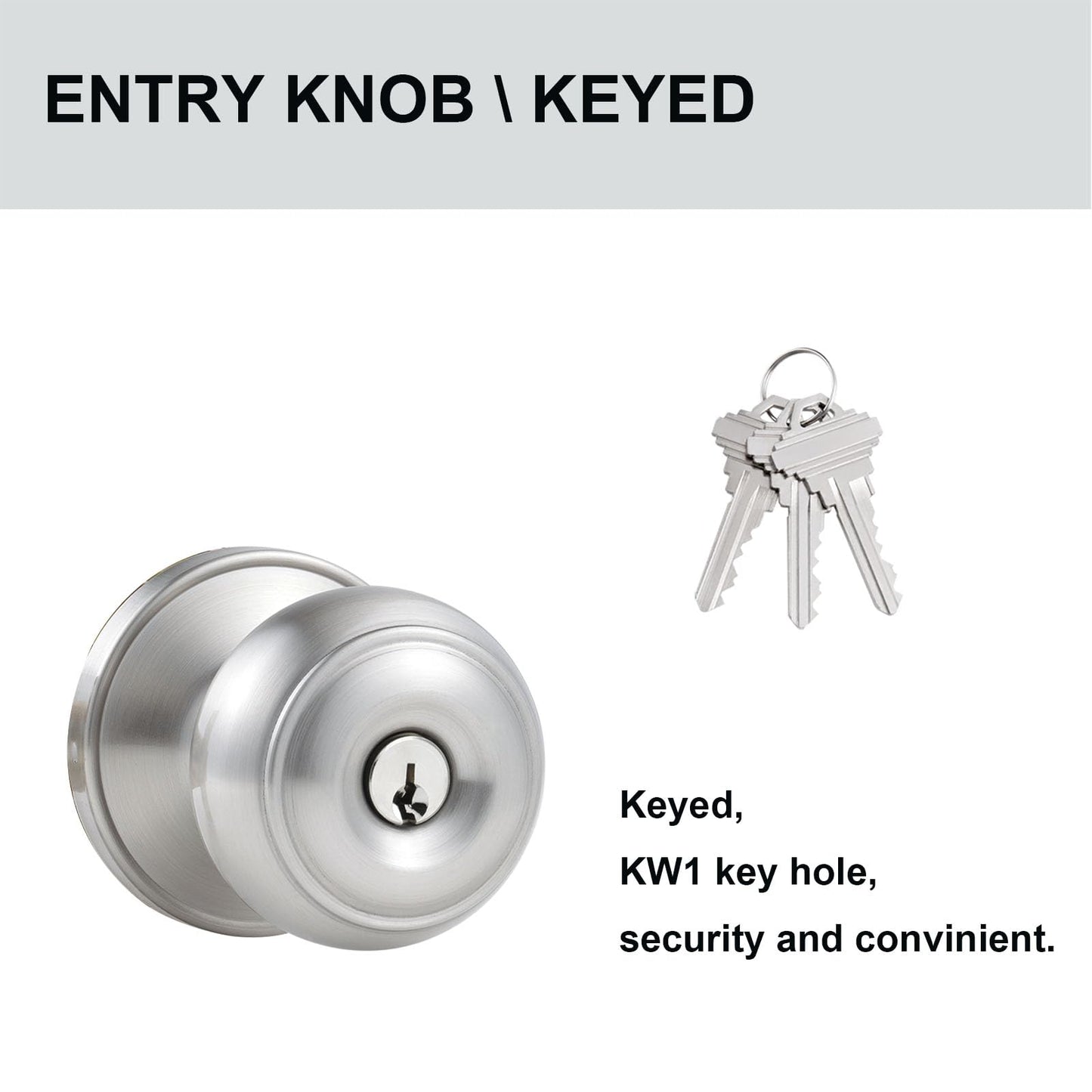 Comfhouse 2 Pack Stainless Steel Ball Entry Door Knob, Keyed-Alike Satin Nickel Entrance Door Knob,Interior/Exterior Door Knob with Lock For Bedroom Bathroom, Front Entry Door Knobs with Lock Same Key