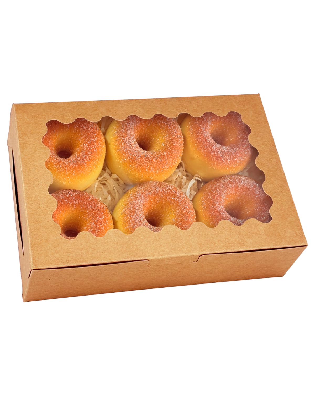 qiqee 9x6x2.5 inch Brown Cookie Box with Window 25Pcs Pastry Macaron Bakery Box For Packaging