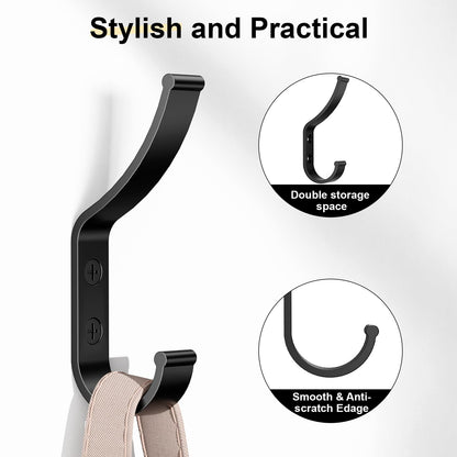 20 Pack Coat Hooks, 30KG Load Bearing Wall Hook for Hanging(Max), 1.6" L X 0.5" W X 3.94" H Coat Rack Wall Mount Double Hooks for Bag, Towels, Hats, Keys, Black
