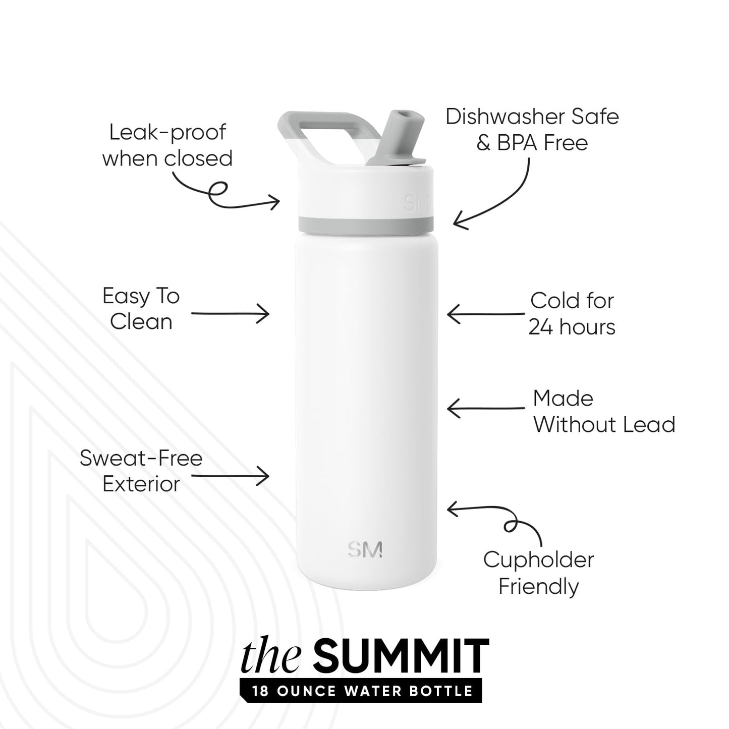 Simple Modern Kids Water Bottle with Straw Lid Vacuum Insulated Stainless Steel Metal Bottles | Reusable Leak Proof BPA-Free Flask for School | Summit Collection | 18oz, Winter White