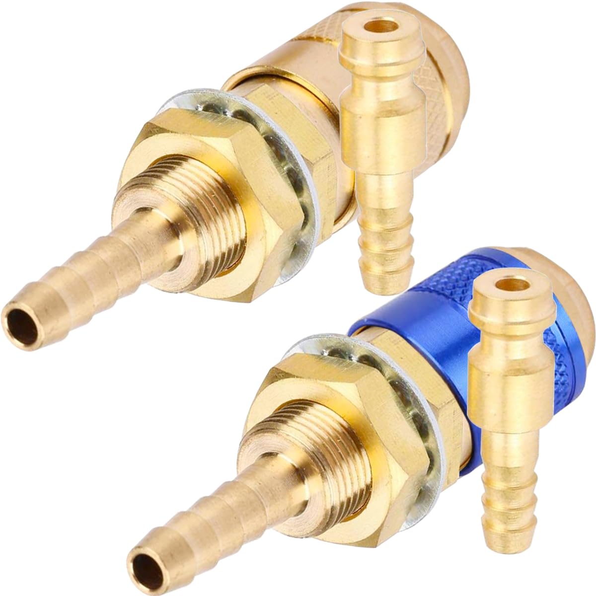 EATBALE M6 Quick Connector Set Quick Water Cooled Gas Adapter Welding Torch Quick Connector No-Leaks Pressure Fitting Hose for MIG TIG Welder Torch Fitting for Welding Torch (Gold & Blue 2 Pcs)