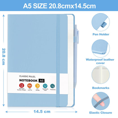 3 Pack Leather Notebook Set with 3 Pens, A5 College Ruled Notebook,160 Pages Hardcover Notebook,Diary Journal for Office, School, Writing(3 Colors 20.8cm x14.5cm)