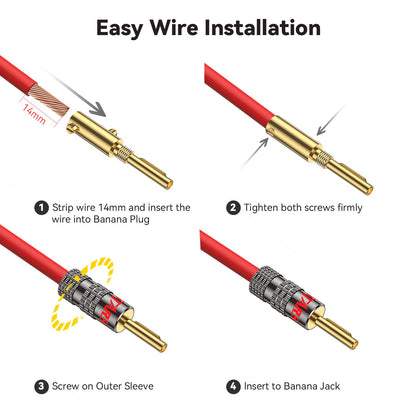 InnoStars Banana Plugs for Speaker Wire, (12 Pairs, 24 Pcs), 24K Gold Plated Connectors, Spring Pin Plug Closed Screw Design, Banana Pins (Support 12 AWG to 20 AWG Wires), Come with 1Pcs Screwdriver