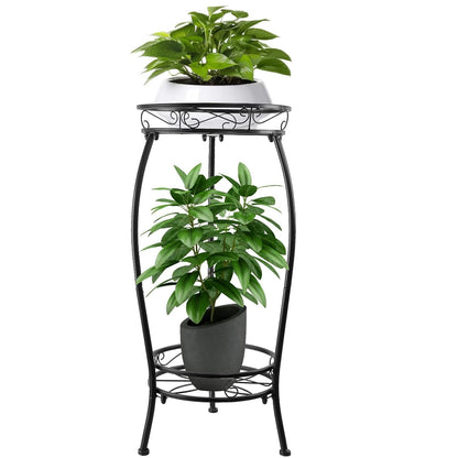 Plant Stand Indoor Outdoor, 2 Tier Tall Metal Plant Stand 27.1", Heavy Duty Plant Pot Holder, Corner Plant Rack Display Shelf for Home Garden Office, Black