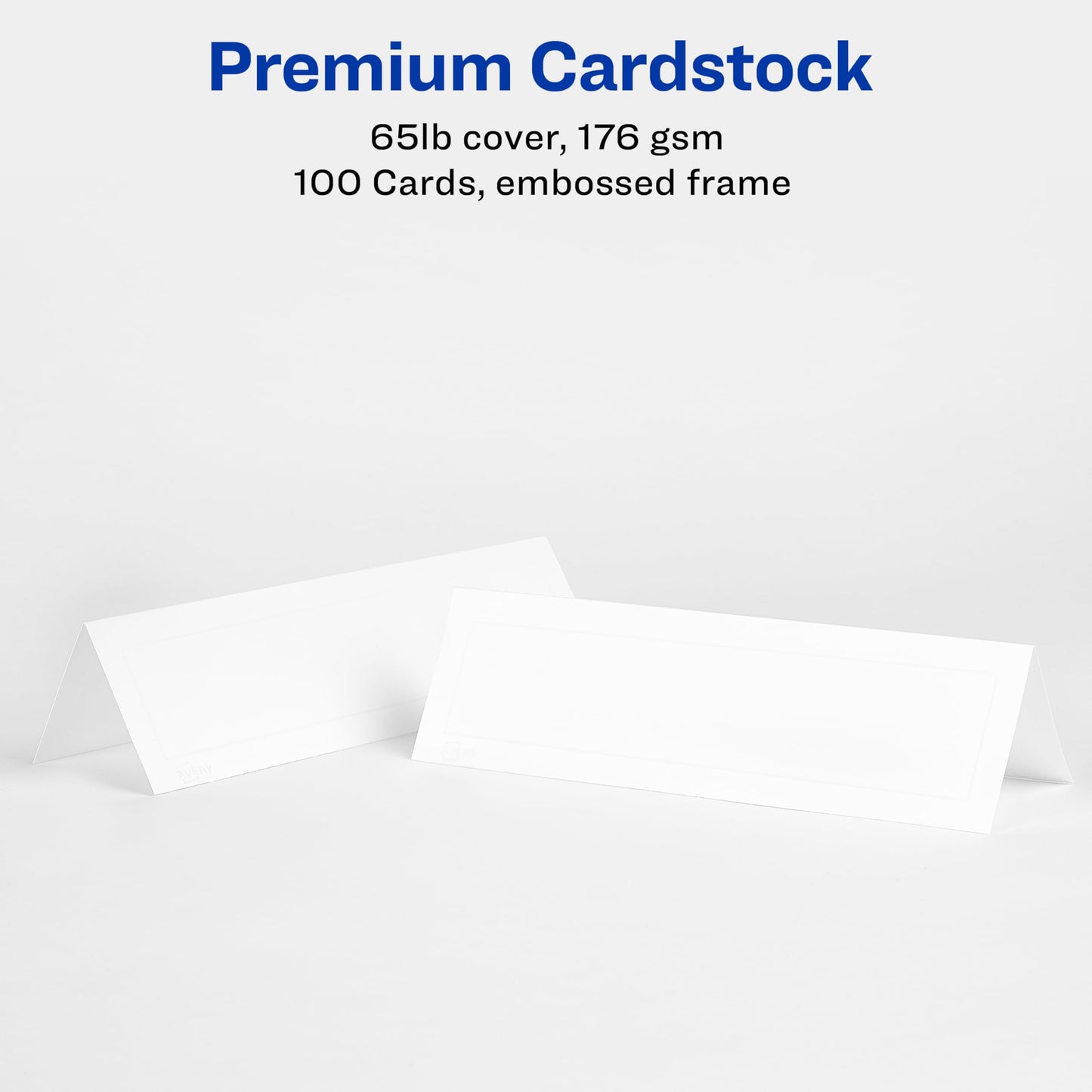 Avery Printable Medium Embossed Tent Cards with Micro-Perforated and Surefeed Technology, 2.5" x 8.5", Double Sided Printing, Matte White Cardstock, for Laser/Inkjet Printer, 100 Blank Cards, (5305)