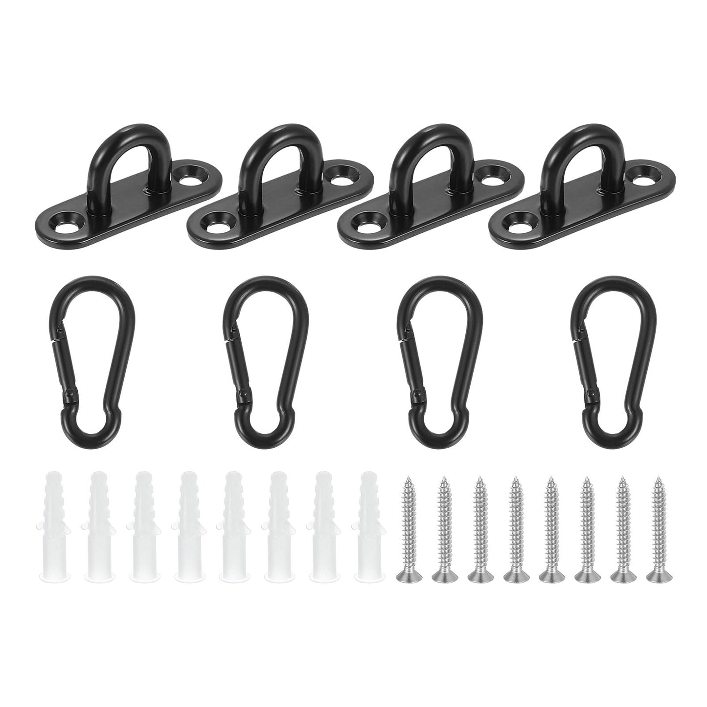 uxcell 4 Pcs Pad Eye Plate, 1.8 Inch 304 Stainless Steel Ceiling Hooks & Snap Hook Marine Hanging U Hook with Screws & Anchors for Securing Hanging, Black