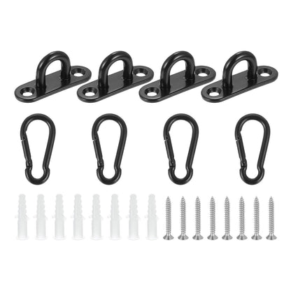 uxcell 4 Pcs Pad Eye Plate, 1.8 Inch 304 Stainless Steel Ceiling Hooks & Snap Hook Marine Hanging U Hook with Screws & Anchors for Securing Hanging, Black