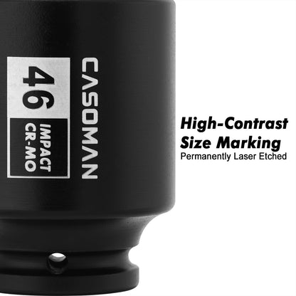 CASOMAN 1/2" Drive x 46mm Deep Impact Socket, 6-Point, 78mm Length, Metric, CR-MO