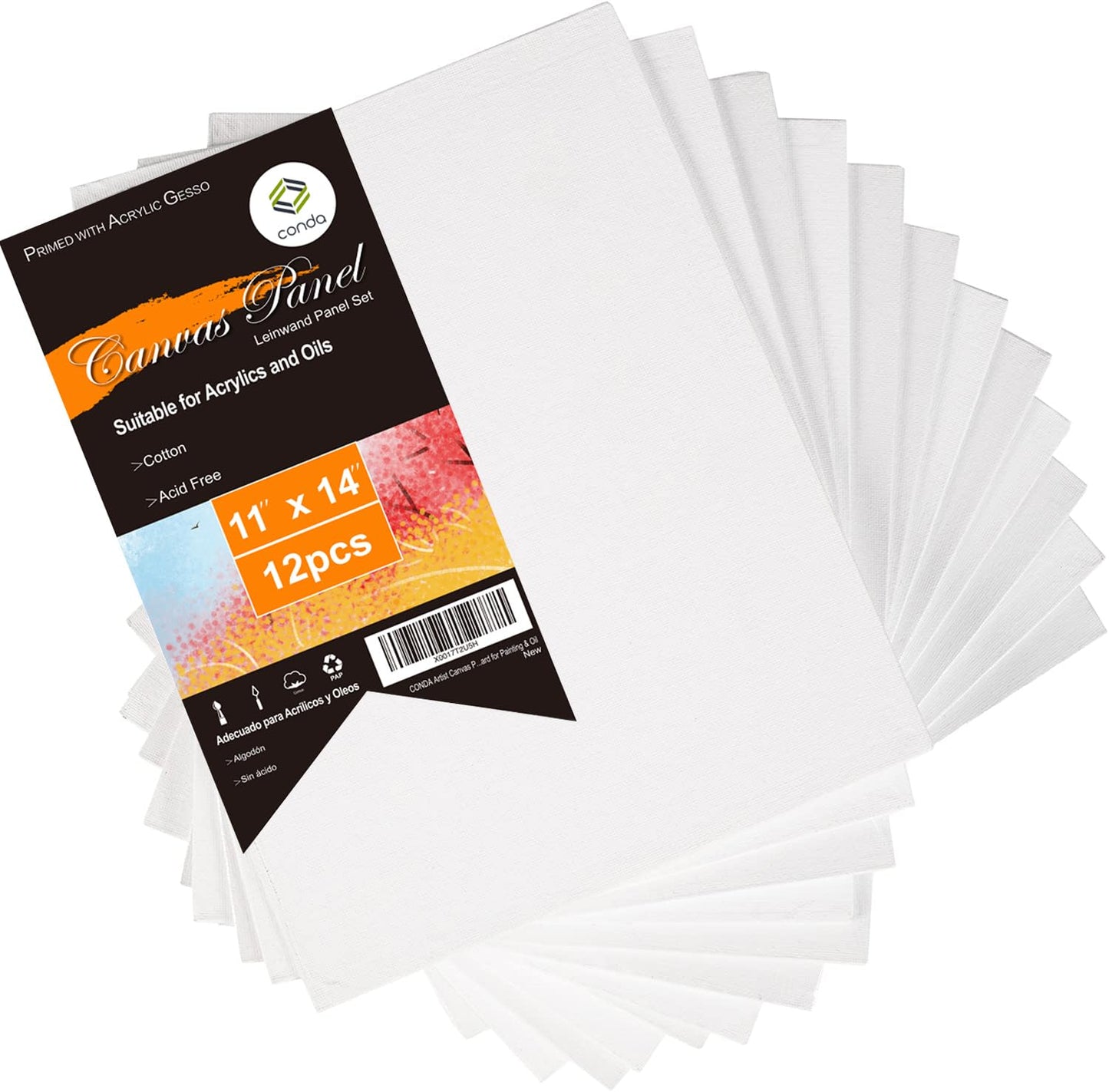 CONDA Artist Canvas Panels 11 x 14 inch, 12 Pack, Artist Quality Acid Free Canvas Board for Painting & Oil