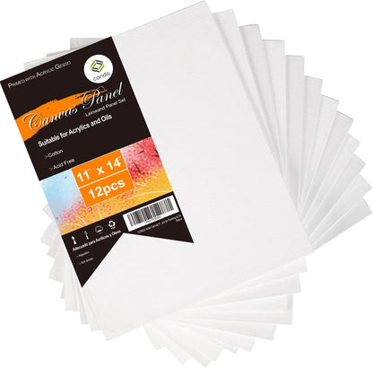 CONDA Artist Canvas Panels 11 x 14 inch, 12 Pack, Artist Quality Acid Free Canvas Board for Painting & Oil